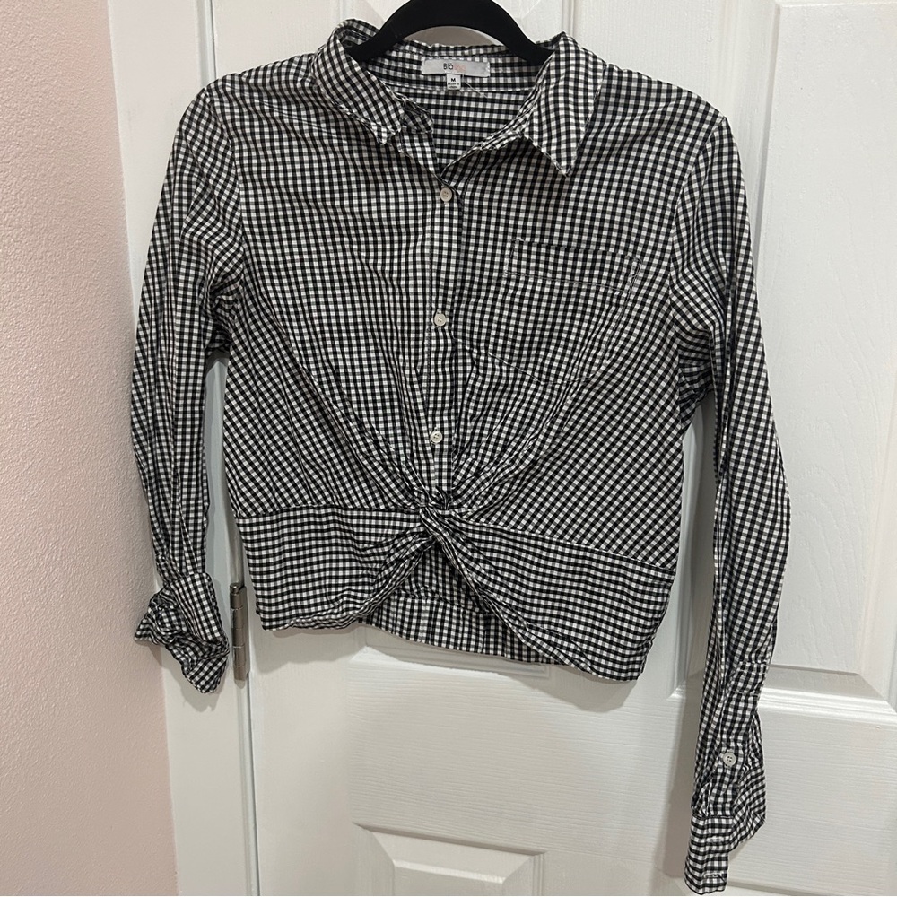 Classic Black and White Checkered Women's Button Down Shirt